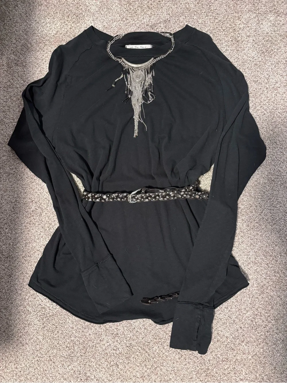 Free People Black studded skinny leather belt
